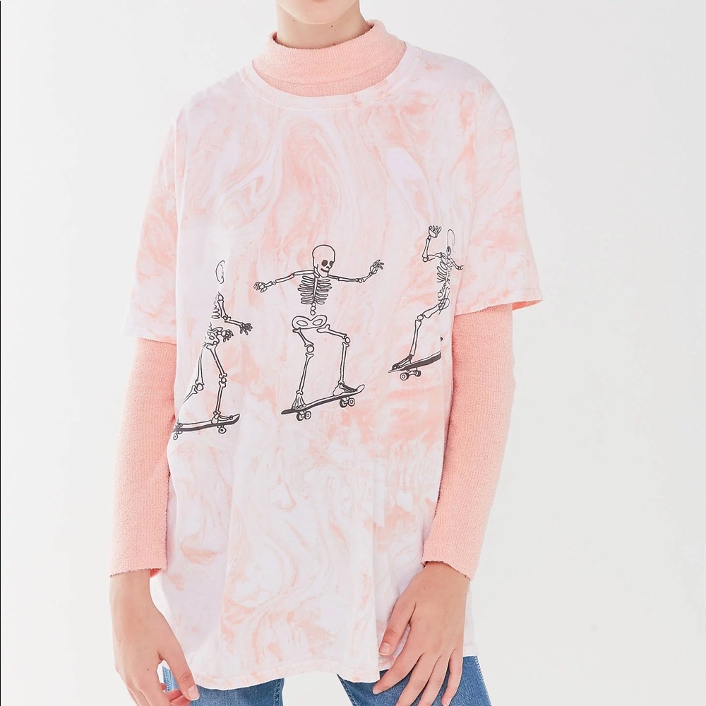 Pink tie die Skelton skating t shirt